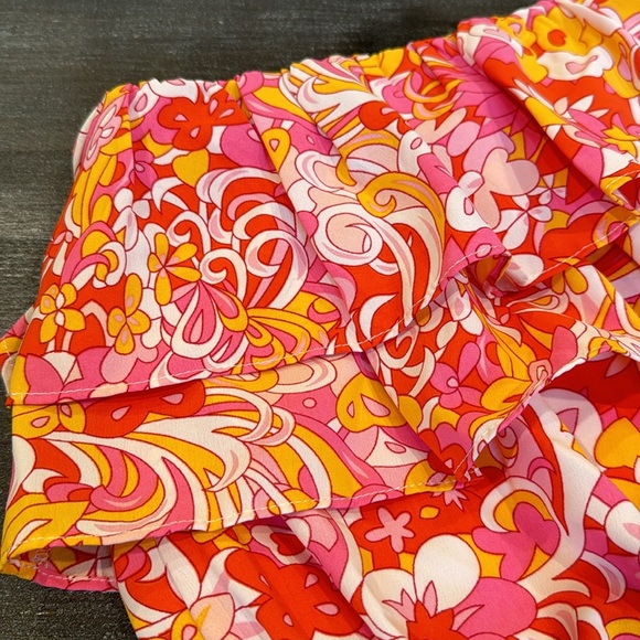 NWT Mellow Groove One Shoulder Ruffle Crop Top Floral Pink Size M - Picture 5 of 11